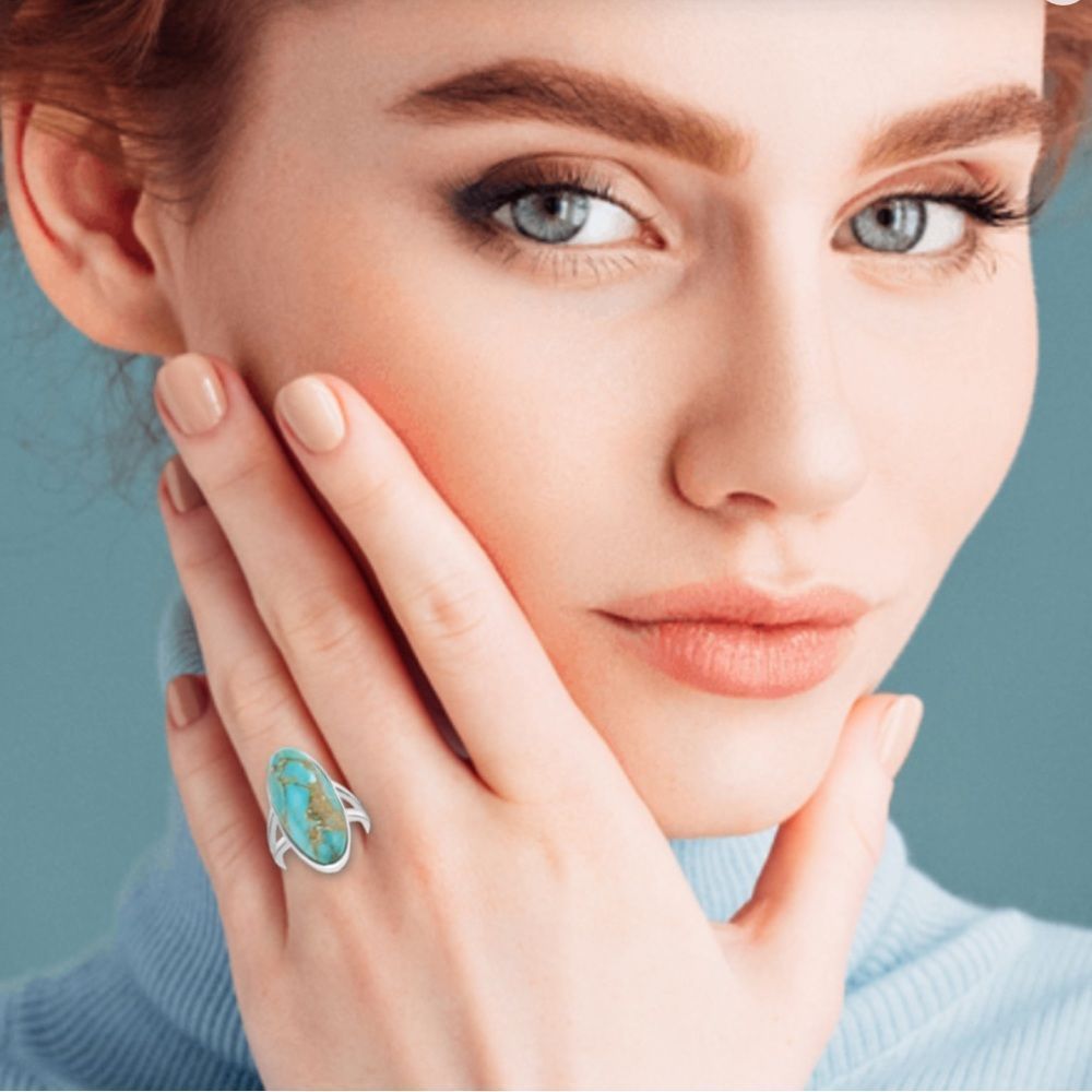 🌞925 Sterling Tibetan Silver Marquis cut Created Turquoise Cabochon Stone Ring - Picture 16 of 16